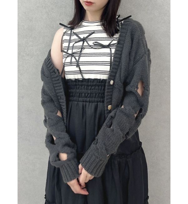 dazzlin「スリットケーブルニットカーディガン」|カーディガン|ブラック