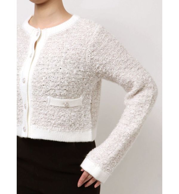 MERCURYDUO「ノーカラーツイードニットカーディガン」|カーディガン|