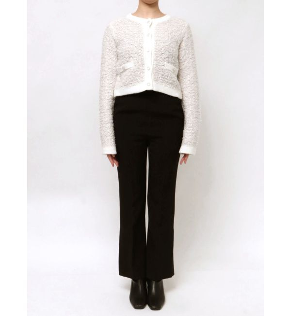 MERCURYDUO「ノーカラーツイードニットカーディガン」|カーディガン|