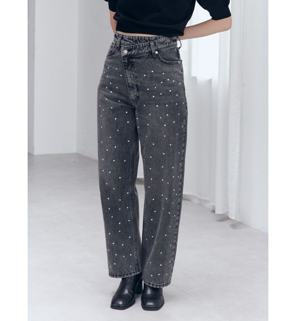 MURUA「ランダムホットフィックスデニム」|デニム|ブラック