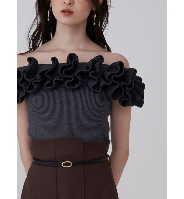 LAGUNAMOON「デコラフリルオフショルニットプルオーバー」|ニット・セーター|