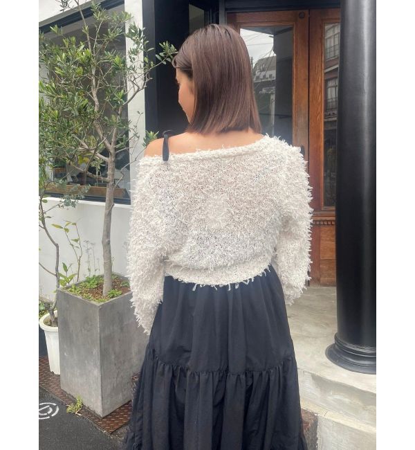 EVRIS「チュールミックスショートニットカーディガン」|ニット・セーター|