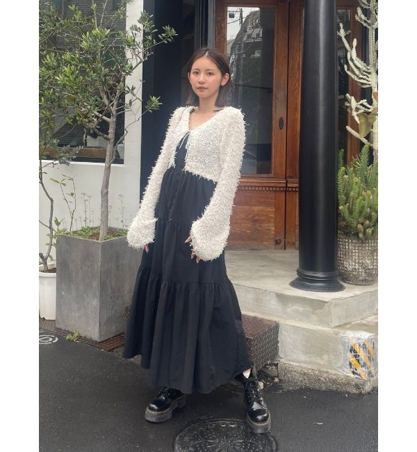 EVRIS「チュールミックスショートニットカーディガン」|ニット・セーター|