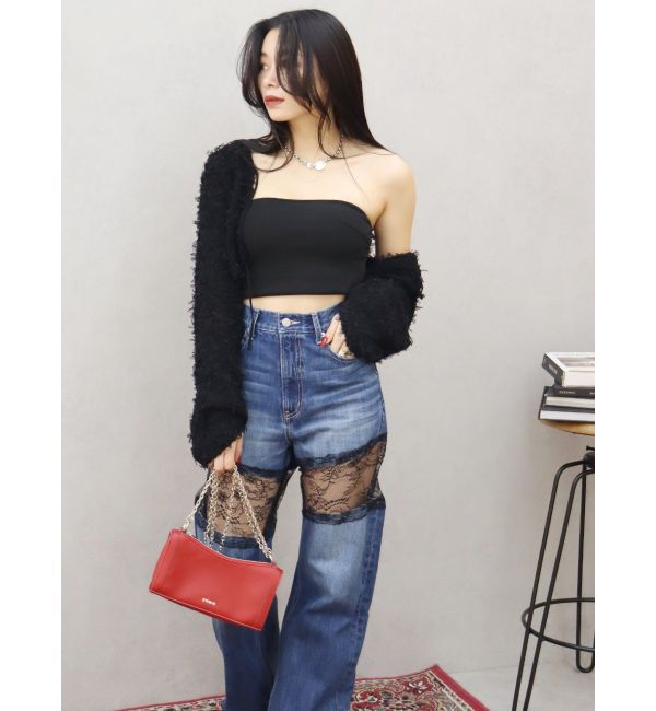 EVRIS「チュールミックスショートニットカーディガン」|ニット・セーター|