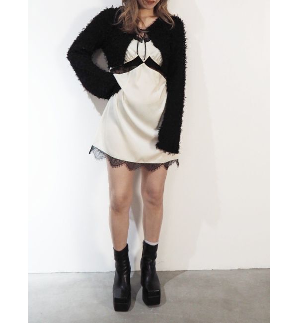 EVRIS「チュールミックスショートニットカーディガン」|ニット・セーター|