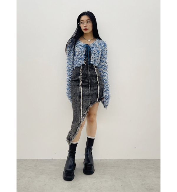 EVRIS「チュールミックスショートニットカーディガン」|ニット・セーター|