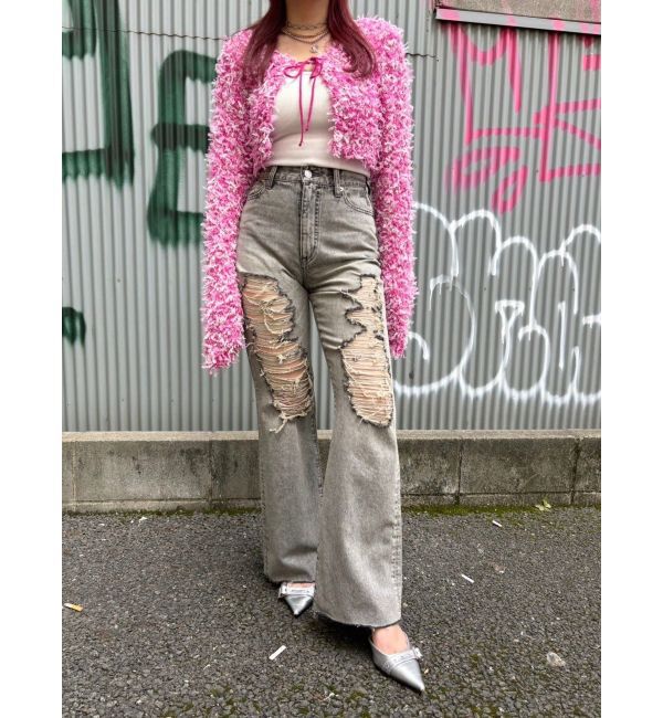 EVRIS「チュールミックスショートニットカーディガン」|ニット・セーター|