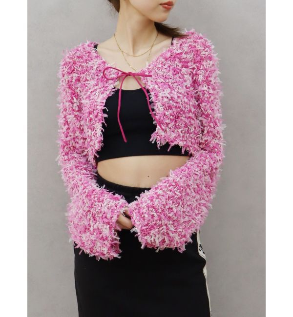 EVRIS「チュールミックスショートニットカーディガン」|ニット・セーター|