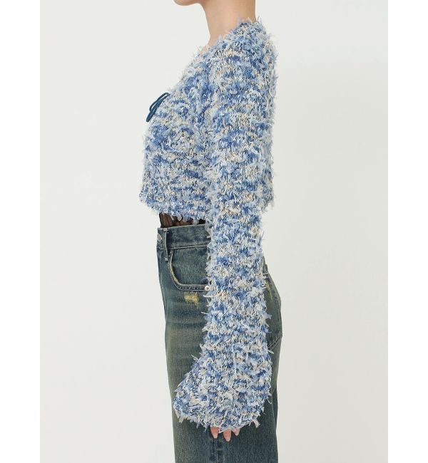 EVRIS「チュールミックスショートニットカーディガン」|ニット・セーター|