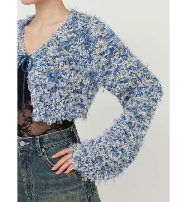 EVRIS「チュールミックスショートニットカーディガン」|ニット・セーター|