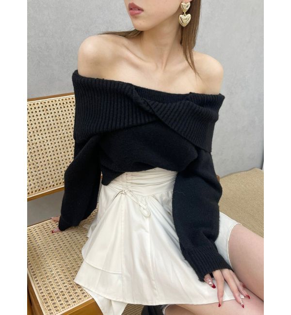 EVRIS「ツイストオフショルダーニットトップス」|ニット・セーター|