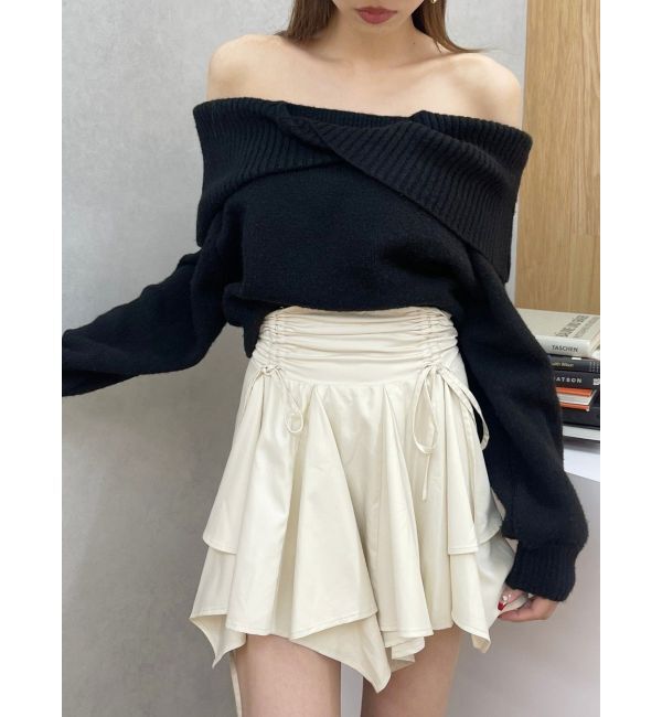 EVRIS「ツイストオフショルダーニットトップス」|ニット・セーター|