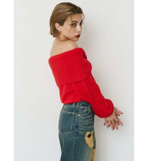 EVRIS「ツイストオフショルダーニットトップス」|ニット・セーター|