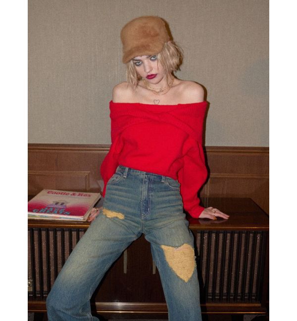 EVRIS「ツイストオフショルダーニットトップス」|ニット・セーター|