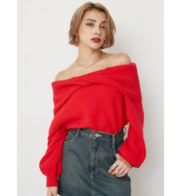 EVRIS「ツイストオフショルダーニットトップス」|ニット・セーター|