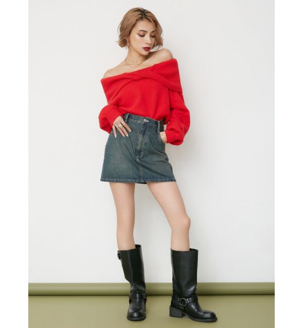 EVRIS「ツイストオフショルダーニットトップス」|ニット・セーター|