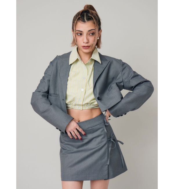 EVRIS「リボンデザインショートストライプシャツ」|シャツ・ブラウス|