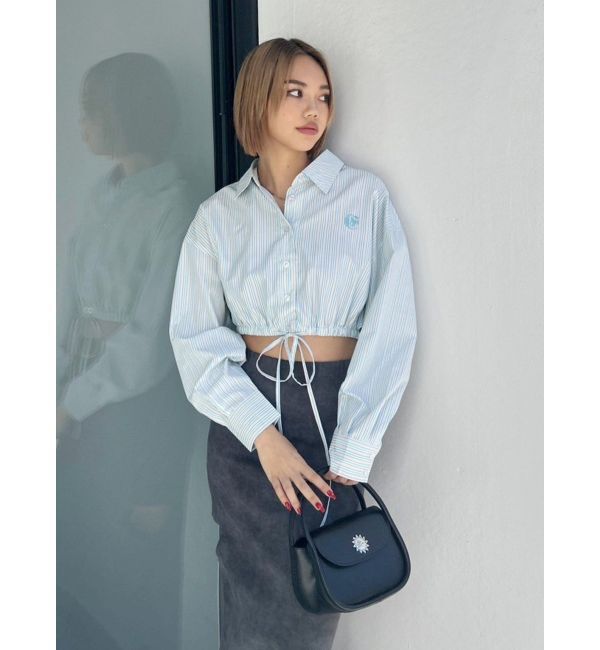 EVRIS「リボンデザインショートストライプシャツ」|シャツ・ブラウス|