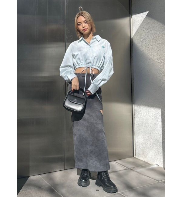 EVRIS「リボンデザインショートストライプシャツ」|シャツ・ブラウス|