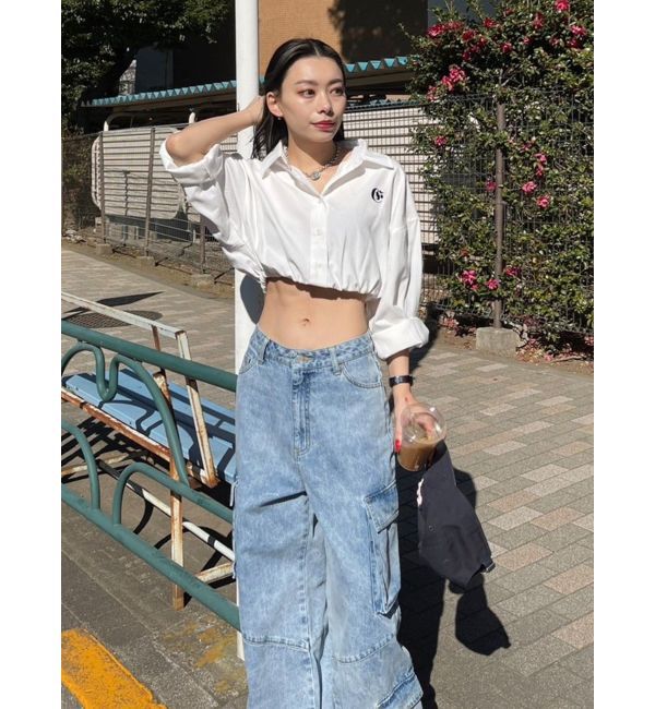 EVRIS「リボンデザインショートストライプシャツ」|シャツ・ブラウス|