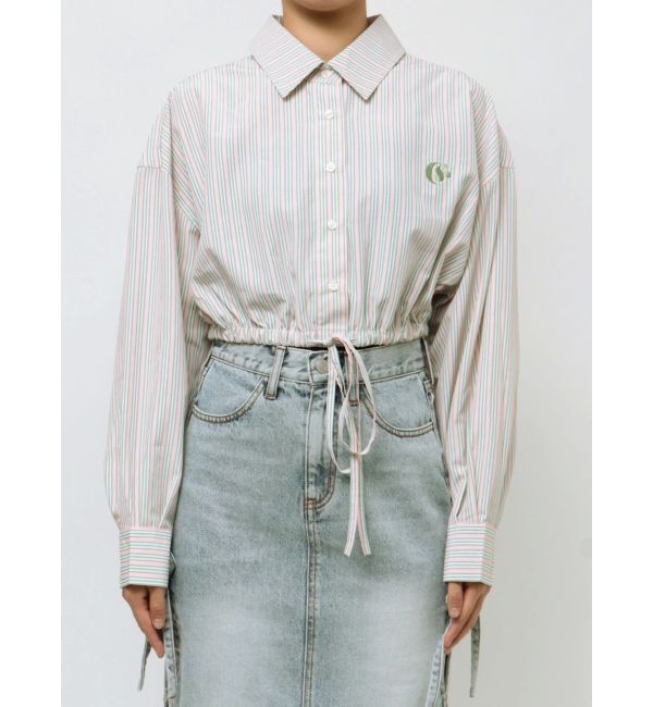 EVRIS「リボンデザインショートストライプシャツ」|シャツ・ブラウス|