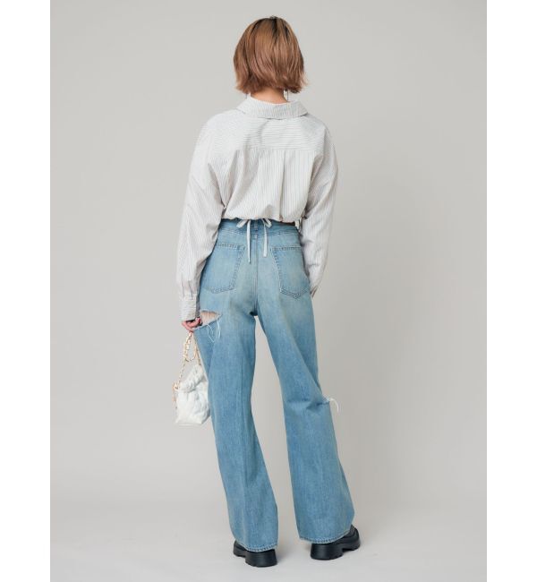 EVRIS「リボンデザインショートストライプシャツ」|シャツ・ブラウス|