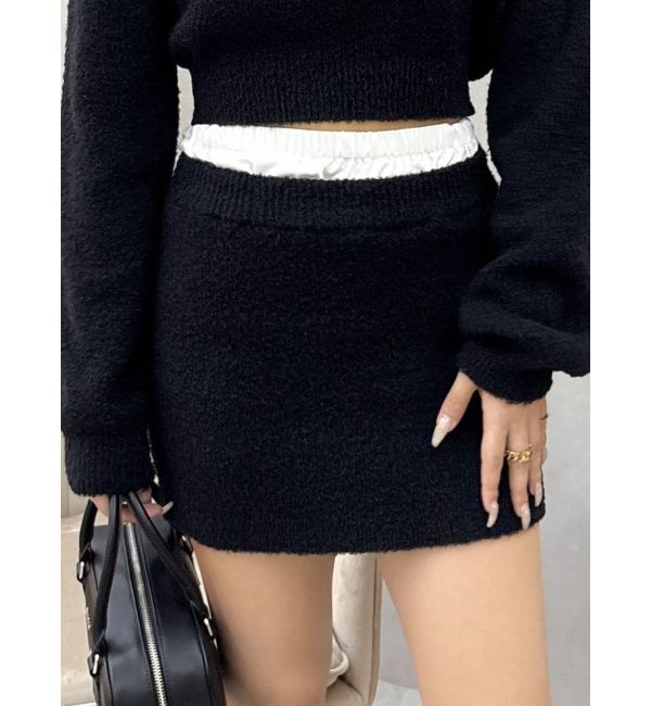 EVRIS「ダブルウエストファンシーヤーンミニスカート【セットアップ着用可能】」|スカート|ブラック