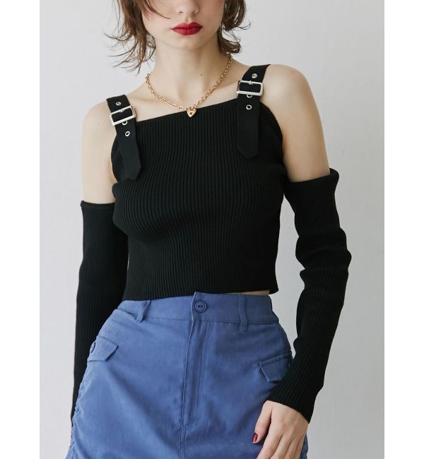 jouetie「ショルダーベルトカットアウトニット」|ニット・セーター|ブラック