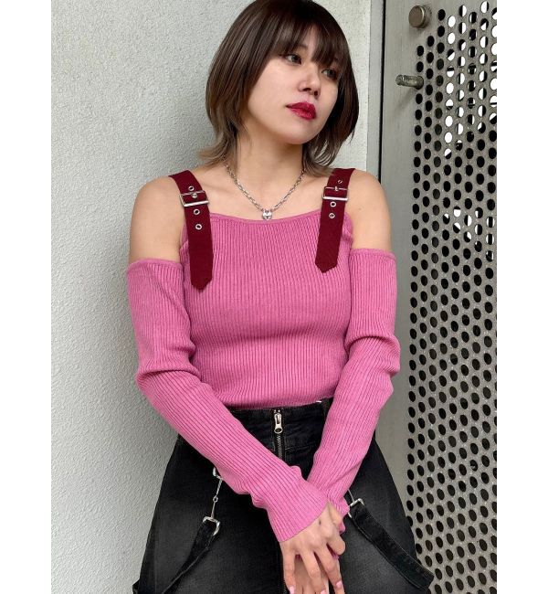 jouetie「ショルダーベルトカットアウトニット」|ニット・セーター|ピンク