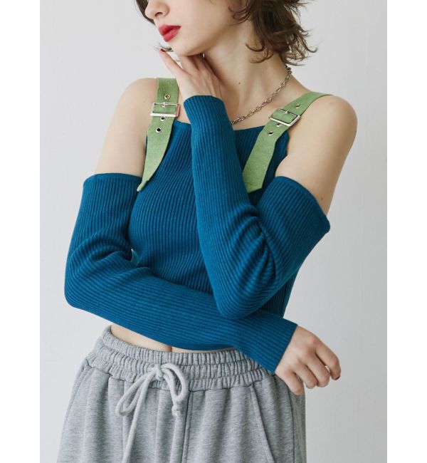jouetie「ショルダーベルトカットアウトニット」|ニット・セーター|ブルー
