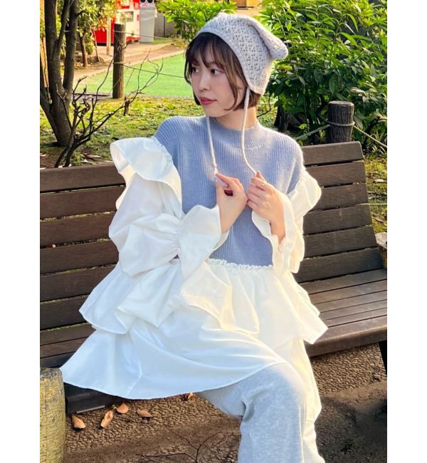 merry jenny「ニットベストドッキングミニワンピース」|ワンピース|ブルー