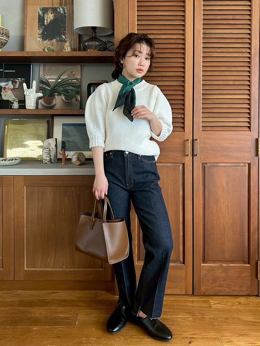 Mila Owen「裾段差テーパードデニムパンツ」|デニム|