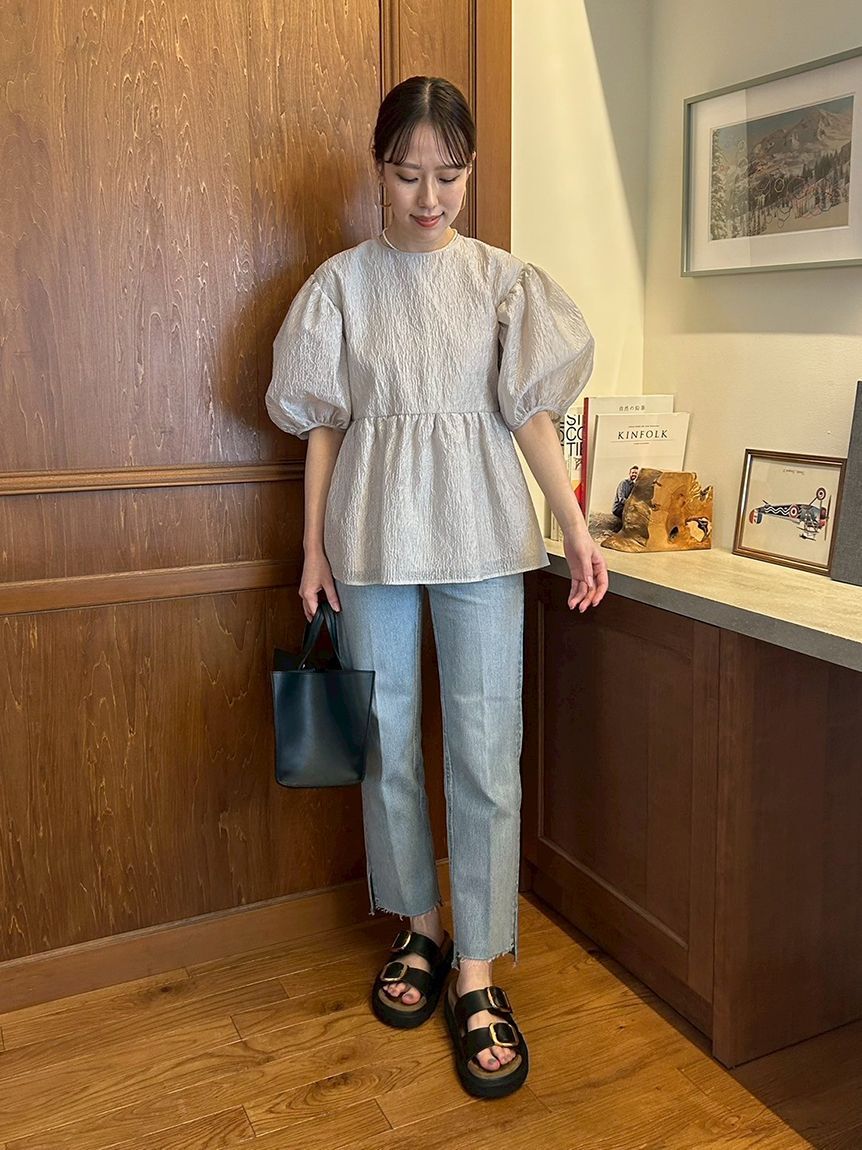 Mila Owen「裾段差テーパードデニムパンツ」|デニム|