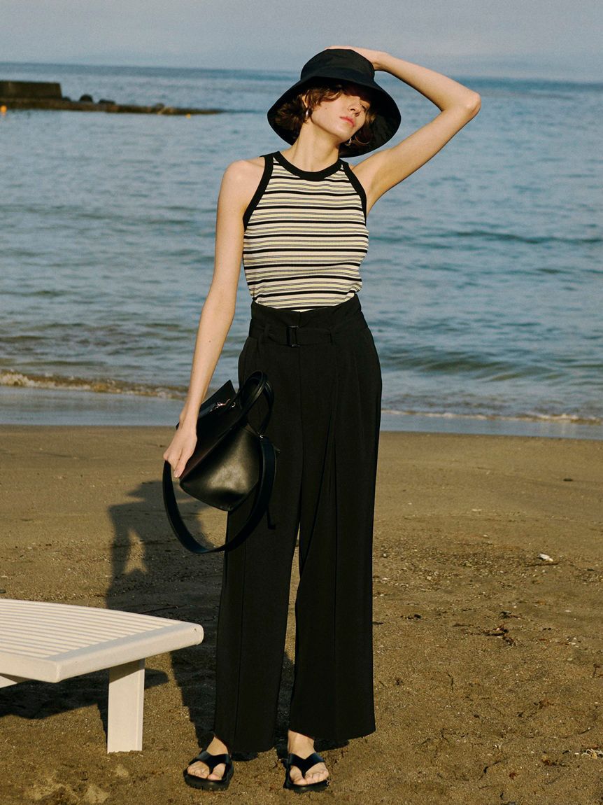 Mila Owen「【UV加工】ドライタッチペーパーバッグパンツ」|チノ|BLK