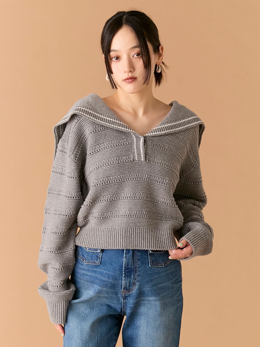 LILY BROWN「セーラーカラーニットトップス」|ニット・セーター|GRY