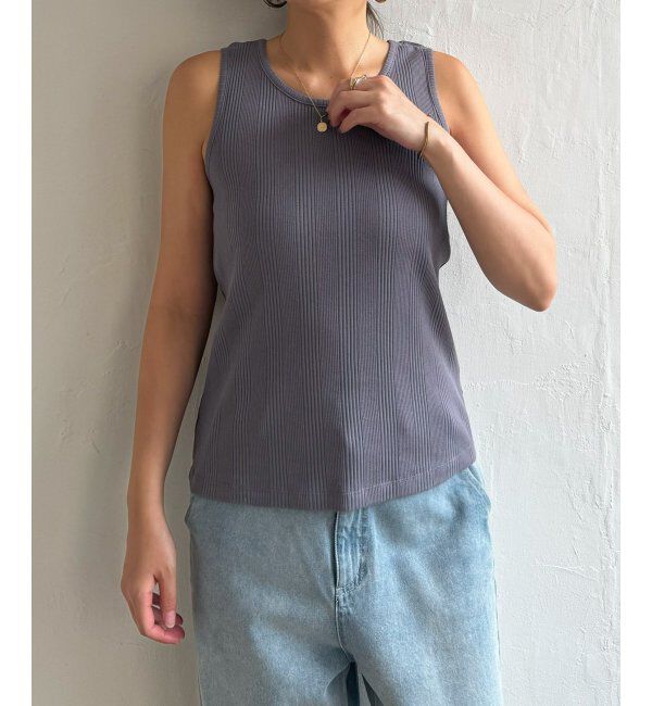 Lbc with Life「コットンUSAランダムテレコタンクトップ」|キャミソール|チャコール