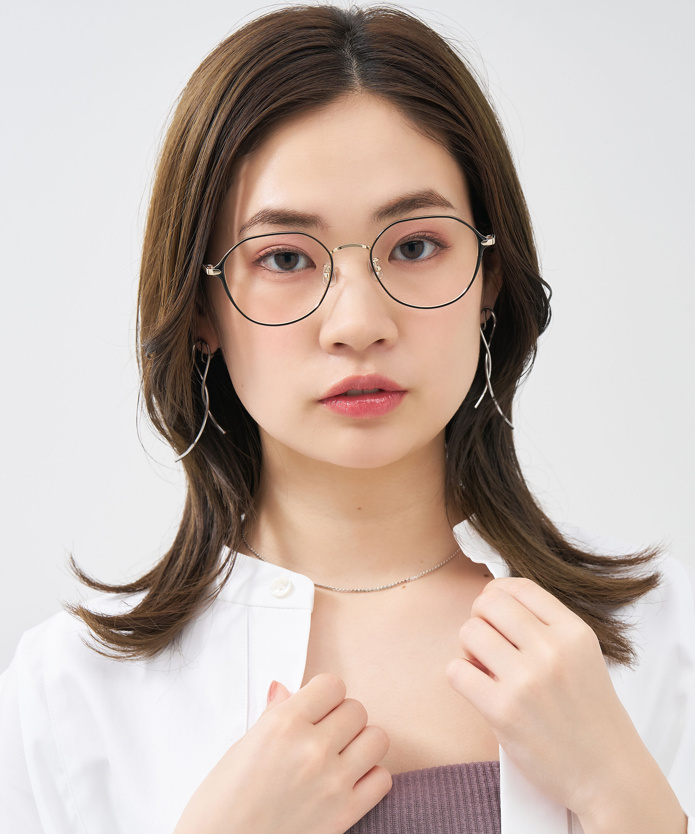  「ウェリントン クラウンパント 華奢なラインで大人可愛いメガネ 大きめサイズ 小顔 メタル レンズ交換券付き」|メガネ|ブラック