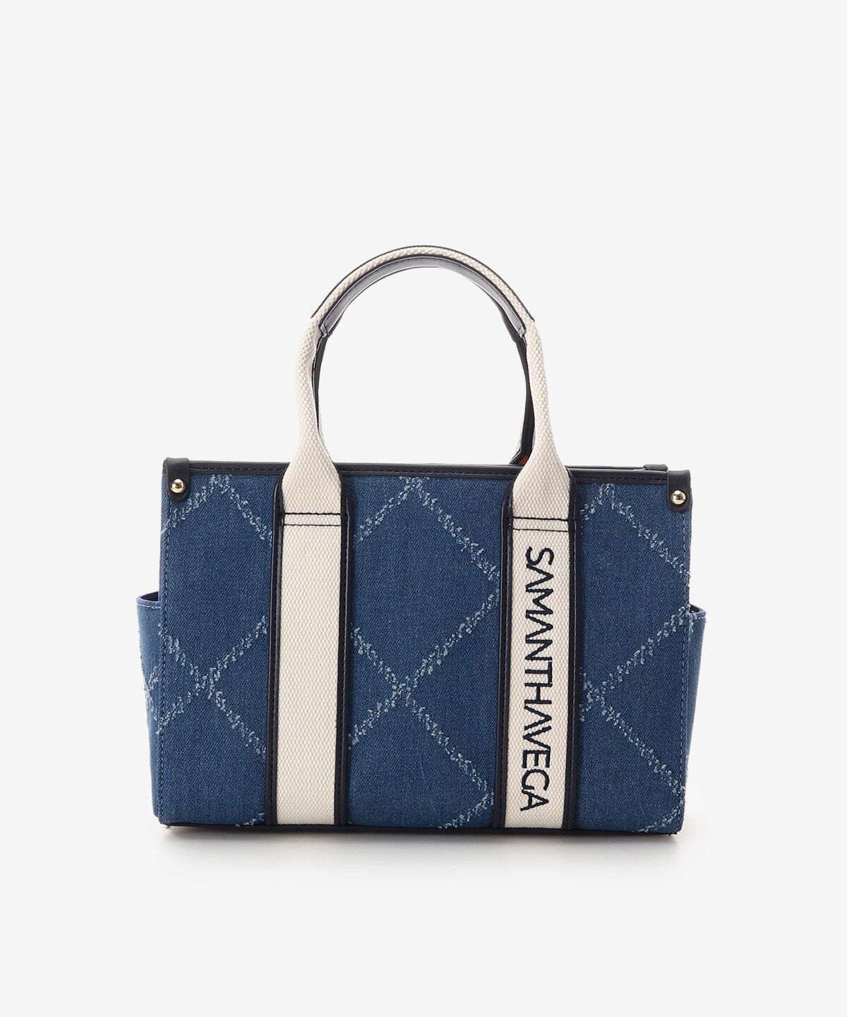 Samantha Vega「ロゴテープデニム風トート（小）」|ハンドバッグ|ネイビー