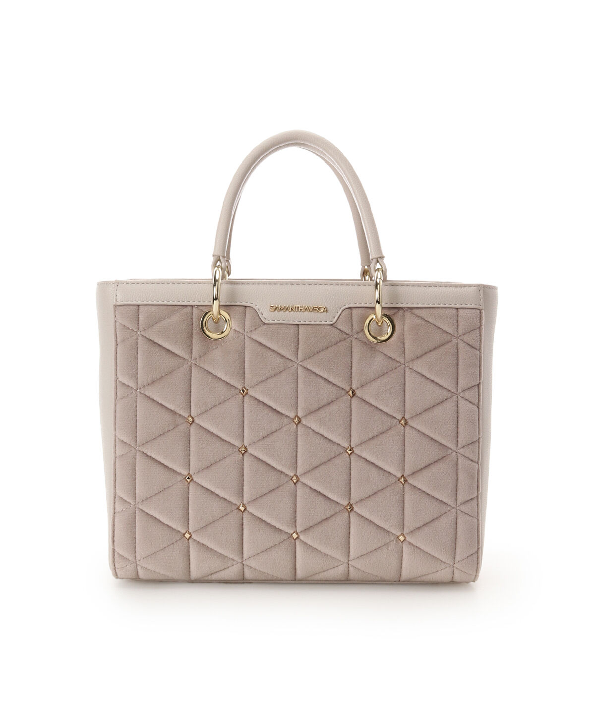 Samantha Vega「ベロアキルティングスタッズスクエアバッグ」|ハンドバッグ|ベージュ