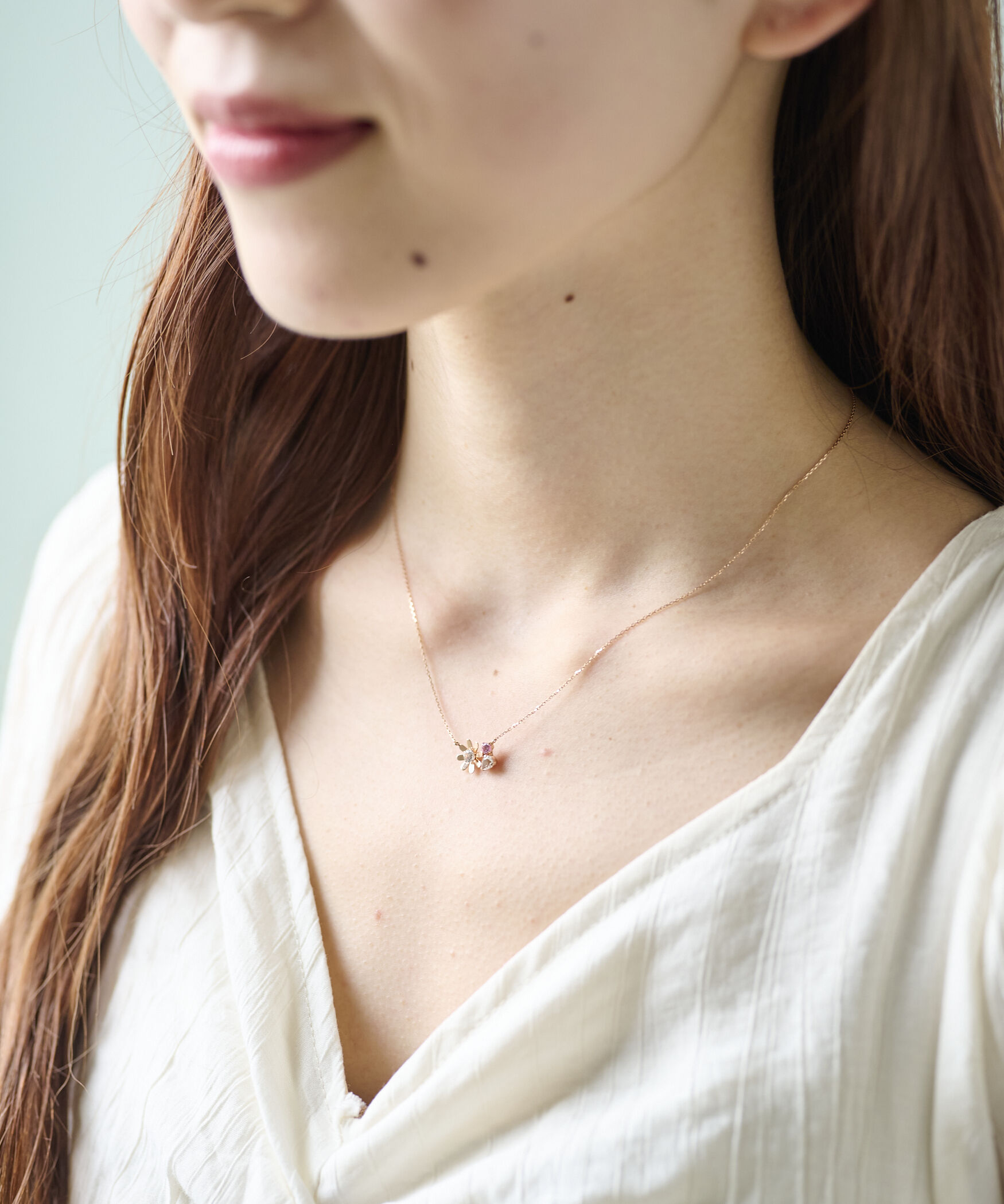 newme by Samantha Thavasa「K10 PG デイジー&times;カラーストーン ネックレス」|ネックレス|K10 PG