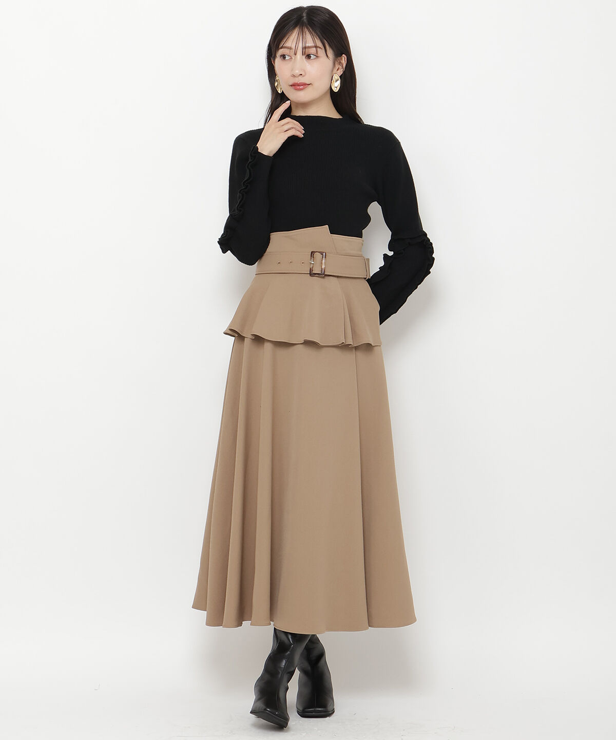 アンドクチュール「コルセットベルトフレアスカート」|フレア|