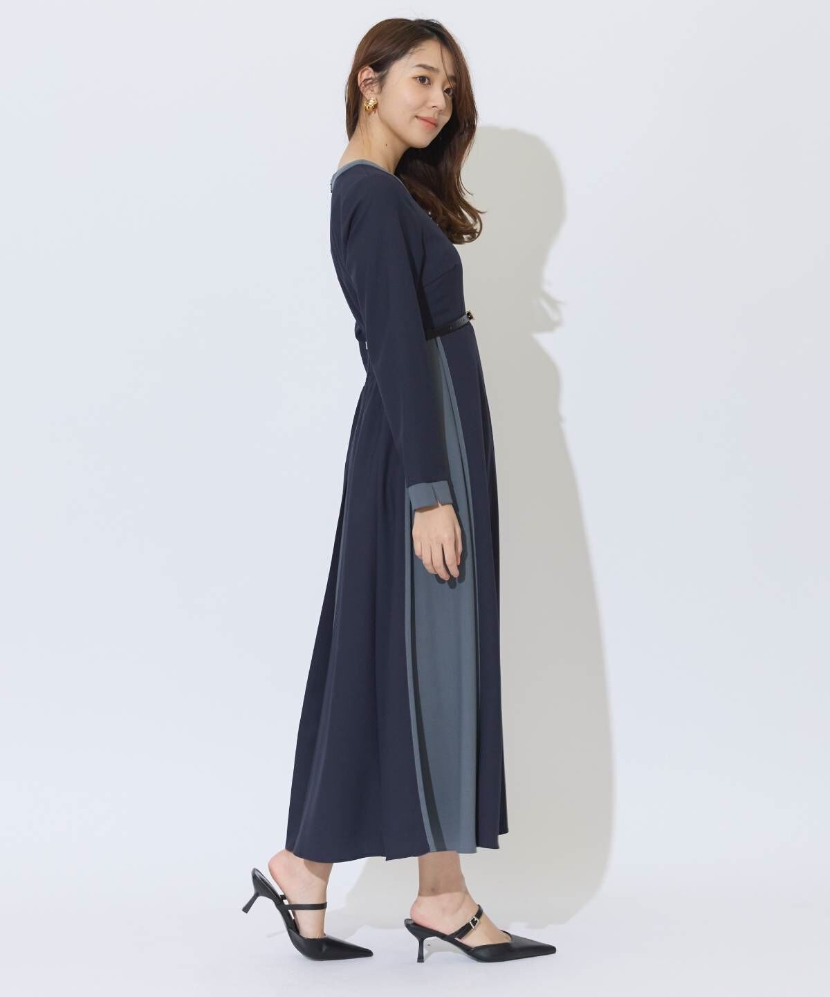 アンドクチュール「ベルト付き配色デザインワンピース」|ワンピース|