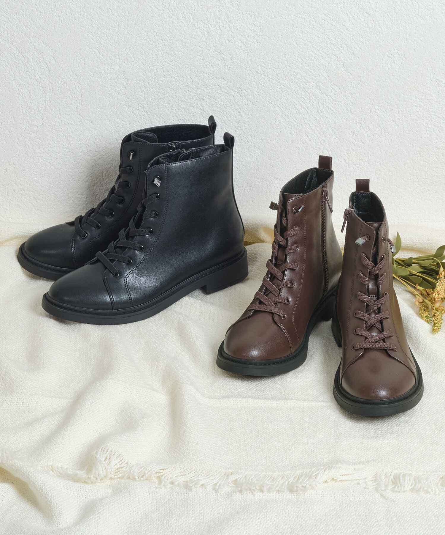 WA Oriental TRaffic「ゴム レースアップ ショートブーツ /42401」|ショートブーツ|BROWN