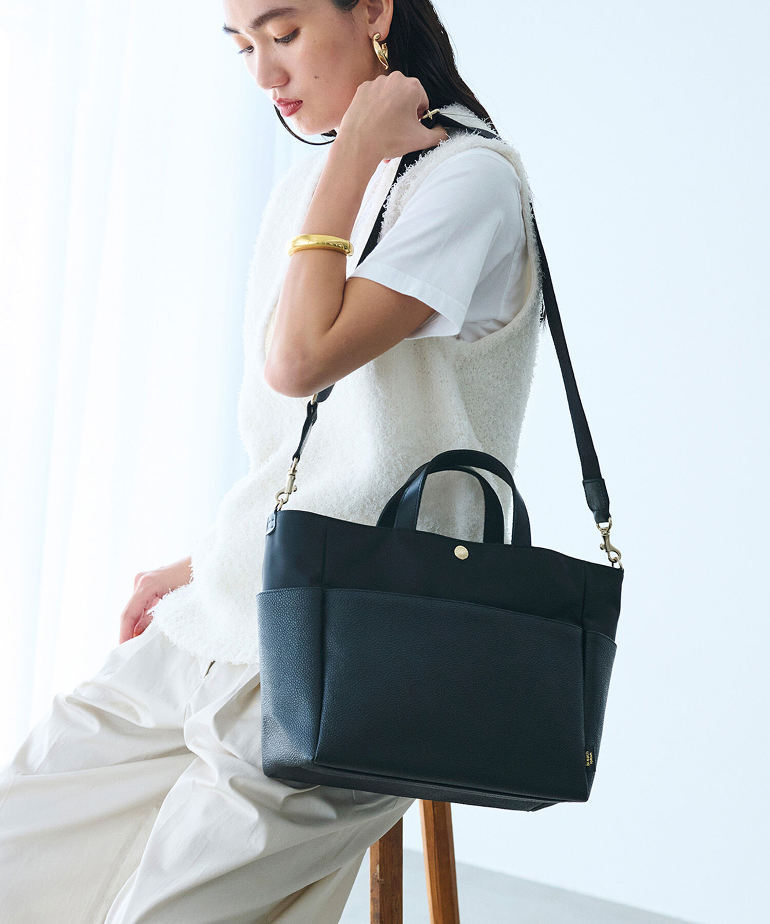 TOPKAPI BREATH「【Breath TOPKAPI】SCOTCH GRAIN スコッチグレイン マザーズバッグ バイカラー ショルダー トート バッグ」|トートバッグ|ブラック