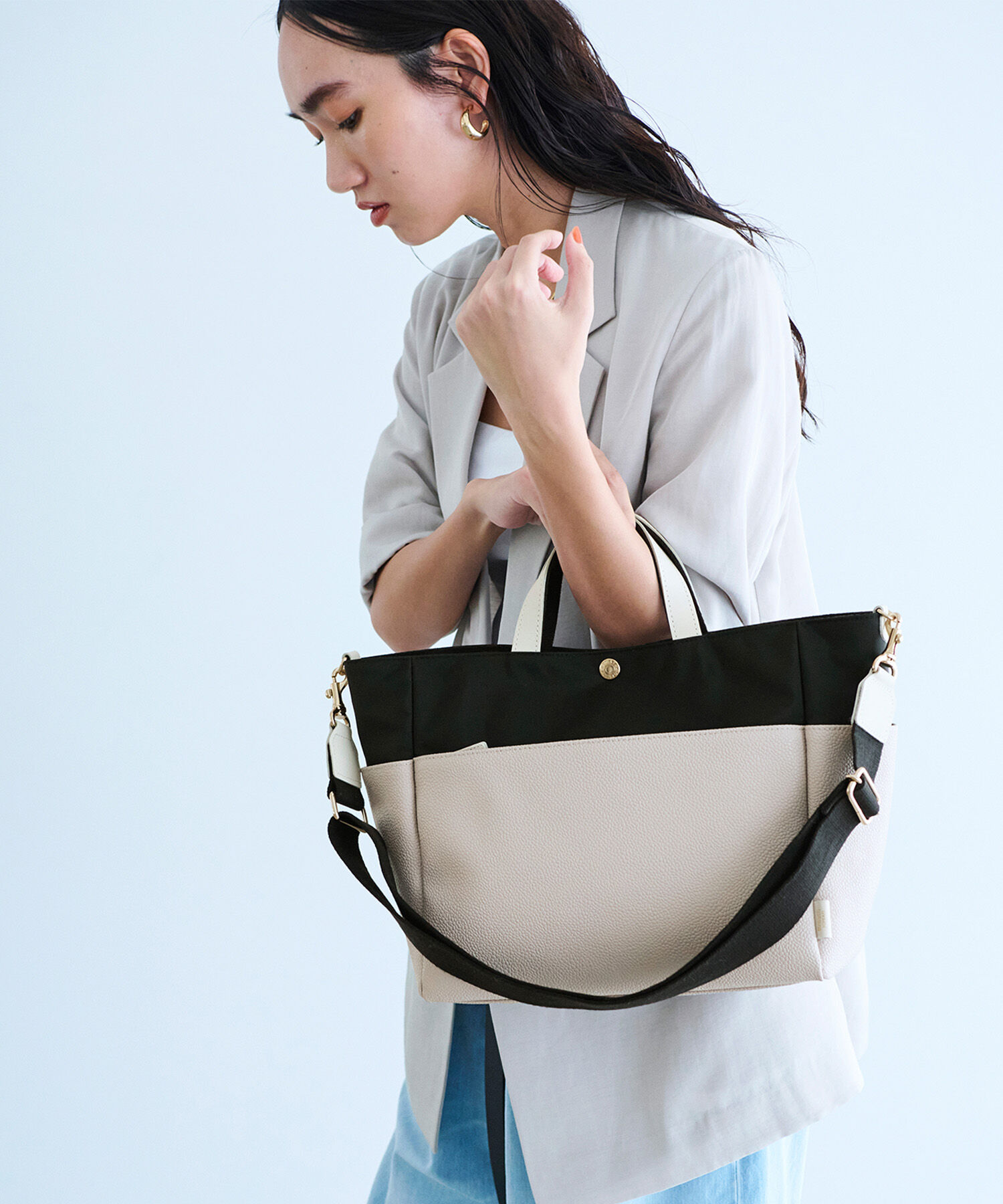 TOPKAPI BREATH「【Breath TOPKAPI】SCOTCH GRAIN スコッチグレイン マザーズバッグ バイカラー ショルダー トート バッグ」|トートバッグ|サンドグレー
