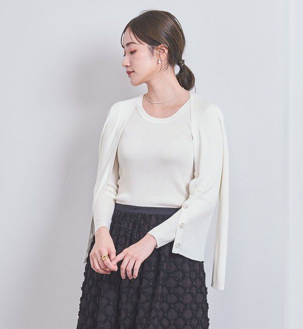 UNITED ARROWS「シルクリブ Uネック ニット」|ニット・セーター|WHITE