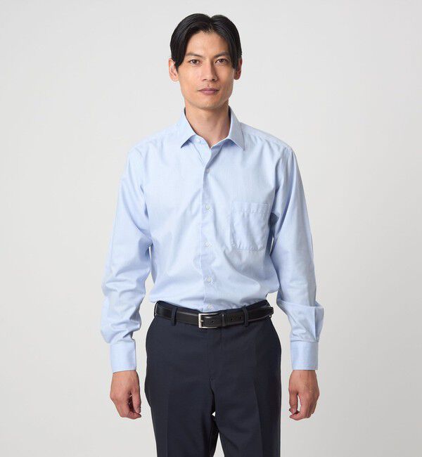 UNITED ARROWS green label relaxing「コットン ヘリンボーン ワイドカラー ドレスシャツ -形態安定-」|シャツ・ブラウス|LT.BLUE