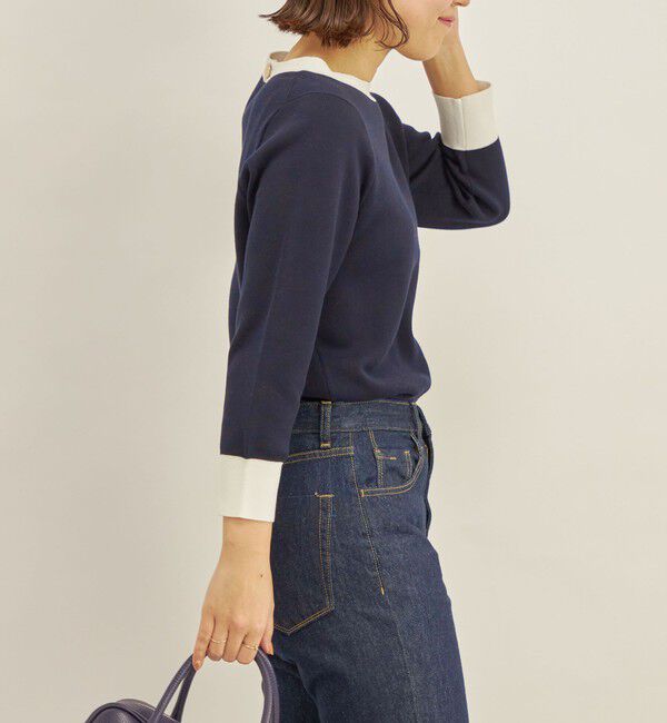 SHIPS for women「〈手洗い可能〉コットン 配色 バックボタン プルオーバー◇」|ニット・セーター|