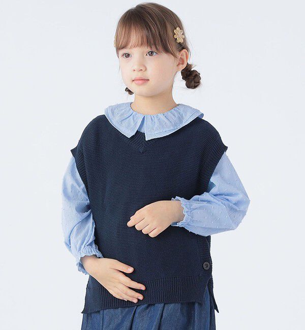 SHIPS KIDS「SHIPS KIDS:100～140cm /〈手洗い可能〉サイド ボタン ニット ベスト」|ベスト・ジレ|ネイビー
