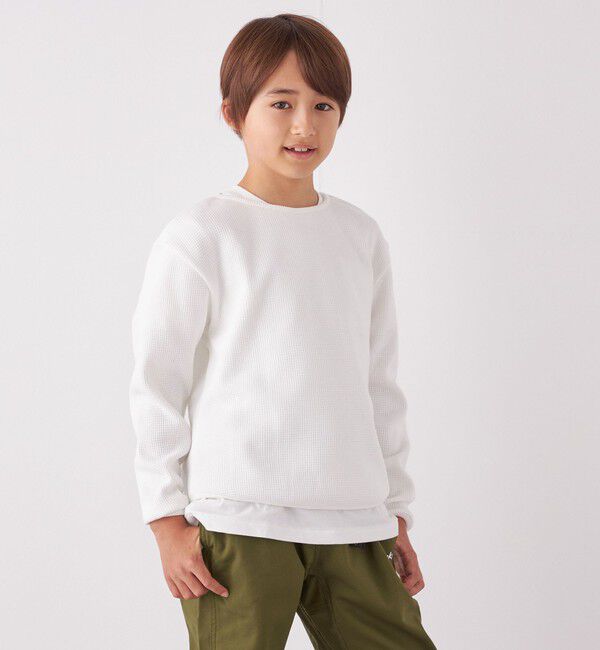 SHIPS any「SHIPS any: ランドヘム ワッフル ロングスリーブ Tシャツ<KIDS>」|Tシャツ・カットソー|オフホワイト